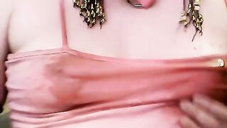 Watch this young amateur sissy get her smallish bra-stuffing and raw t-tee-shirt oiled up for a wild solo session