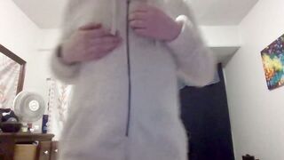 Clumsy trans gf striptease dance in polar hunk fuzzy onesie - brrr