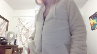Clumsy trans gf striptease dance in polar hunk fuzzy onesie - brrr