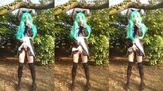 Watch this yamakaze cosplay babe get off with hardcore ass play and lingerie masturbation in public!