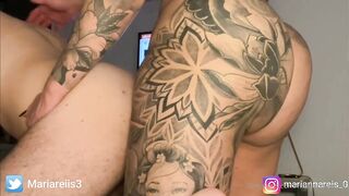 Watch this hot Latina Tranny bang her white dude hard while he strokes his cock