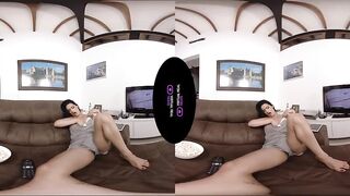 Enjoy a steamy 3D virtual reality solo session with a busty brunette in POV