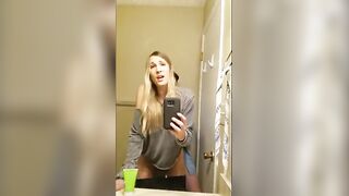 Petite blonde tranny gets her ass drilled in toilet while being watched on webcam