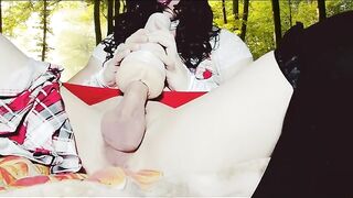 Watch teenie crossdresser Luvs to fondle his weenie with his pocket vulva - femboy action!