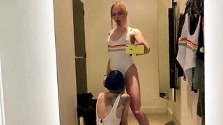 Public switch: Lady gives a blowjob to her switch-on princess