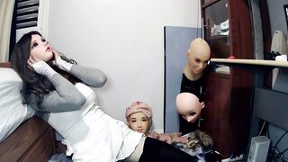 Renimasks gets her big boobs and rubber pussy pleasured in Emily's Masked Jill's Masks Pt. 5!