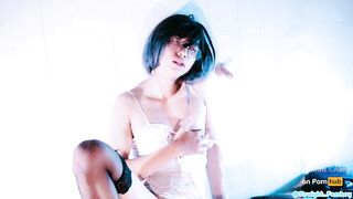 CuteAsianSissy goes wild with a hot BJ, fingerblasting & Jism