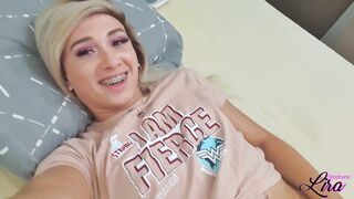 Watch this blonde shemale toy his way to a hot cumshot in this hardcore solo video