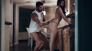Kitchen tranny stepsister deepthroats step-brother's hard cocks & takes it from behind