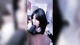 Watch how this sissy femboy worships a hard cock in POV action