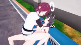 Exusiai X Texas gets her big tits and ass pounded hard in public while getting a hot tranny fuck from her friend