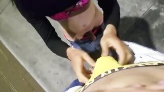 Watch this young blonde call girl in lingerie give a hot BJ and handjob to her sissy boyfriend