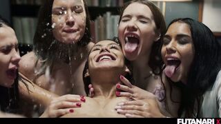 Veronica Leal gets trapped in DP & Bukkake by lustful futa gangbang party